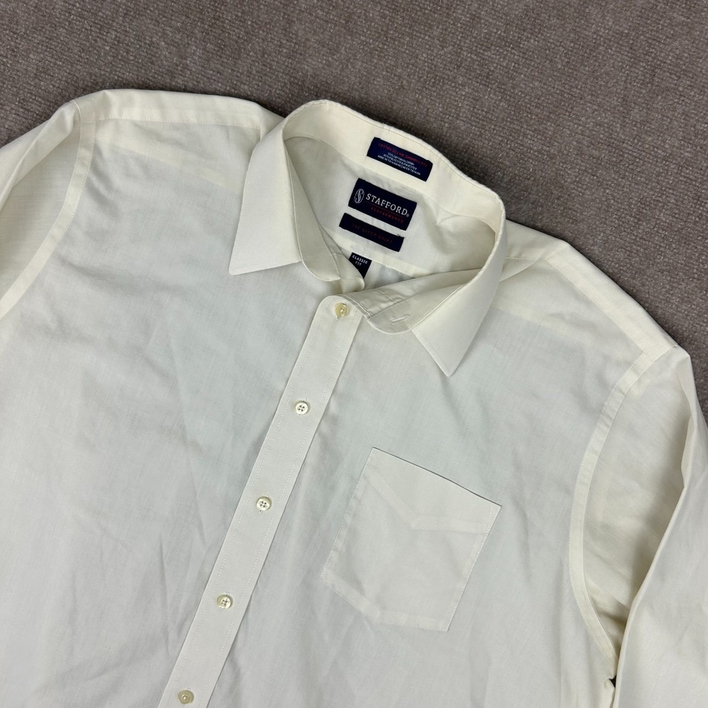 Stafford Performance The Super Dress Shirt Men 18 White Cotton Blend Classic Fit